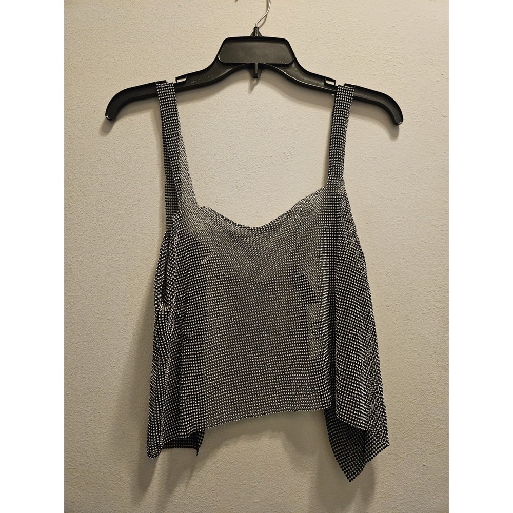 Rhinestone Chainmail Crop Top Y2K Festival Rave Clubbing Party Open Back‎ XS/S